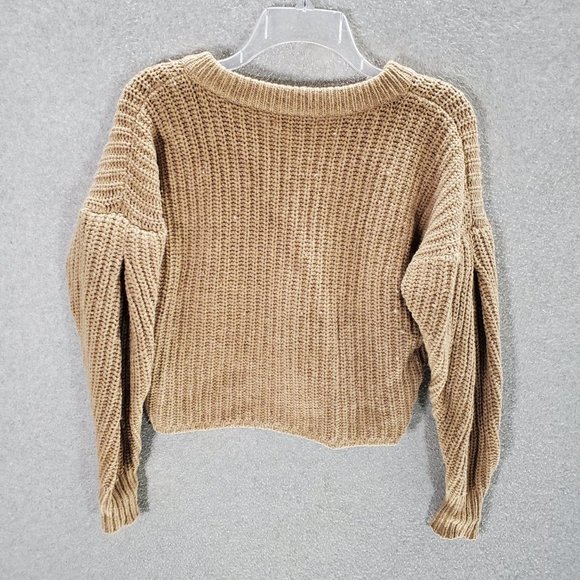 Madewell Women Sweater 2XS Brown‎ Wool Silk Blend Crop Oversized V Neck - Picture 6 of 7